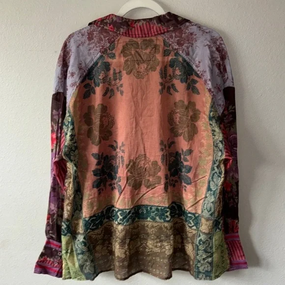 Free People We The Free Patchwork Floral Button Down Blouse Boho Cottagecore  XS - Picture 10 of 14